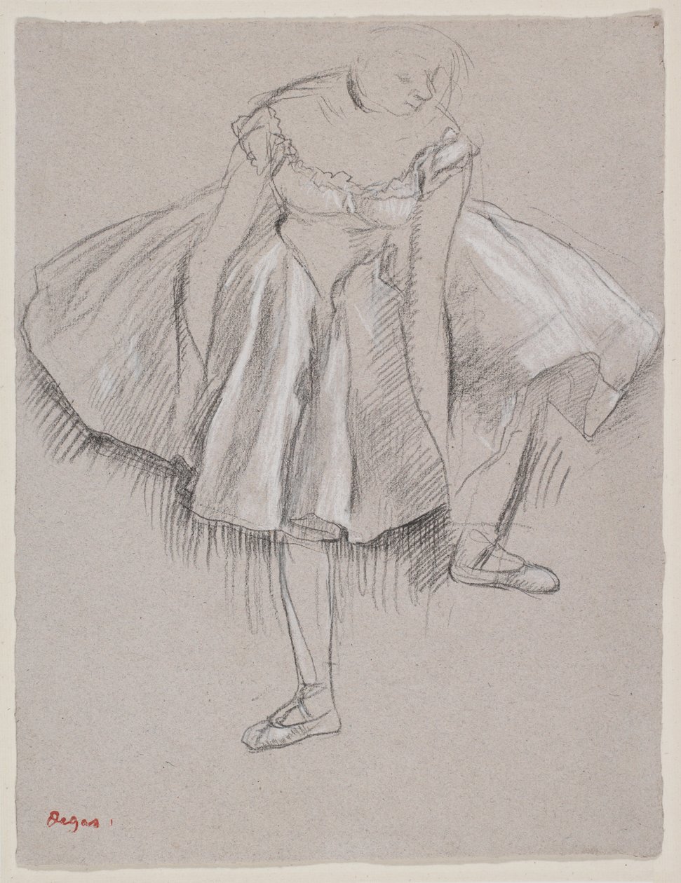 Danseuse rajustant filho chausson, início da década de 1880 (carvão e pastel sobre papel) de Edgar Degas