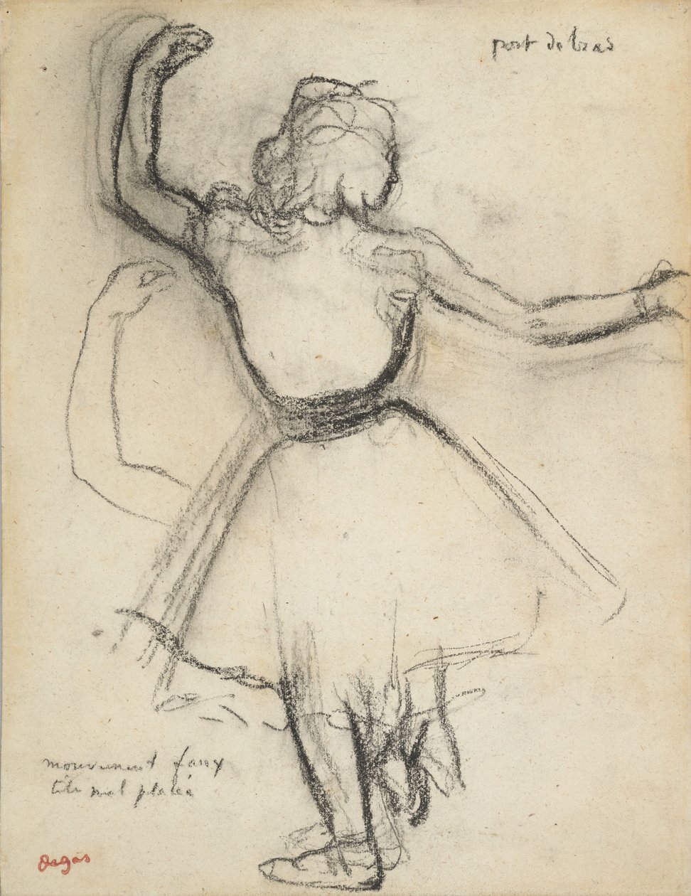 Bailarina vista de costas: Port de bras, c. 1875-85 (carvão sobre papel) de Edgar Degas