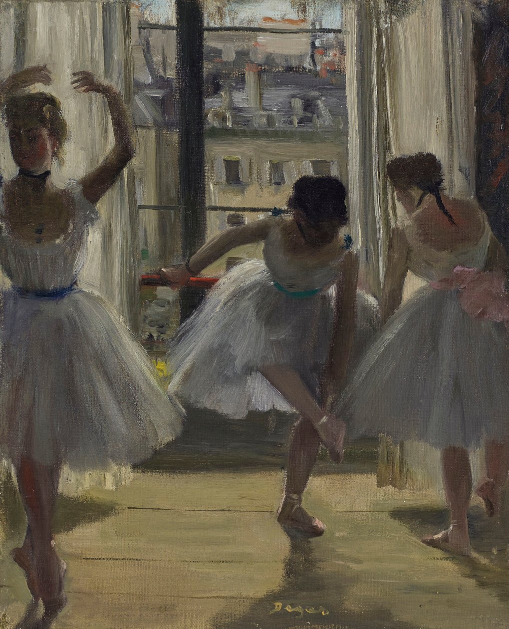 Dançarinos em uma sala de ginástica para três dançarinos, 1873. de Edgar Degas