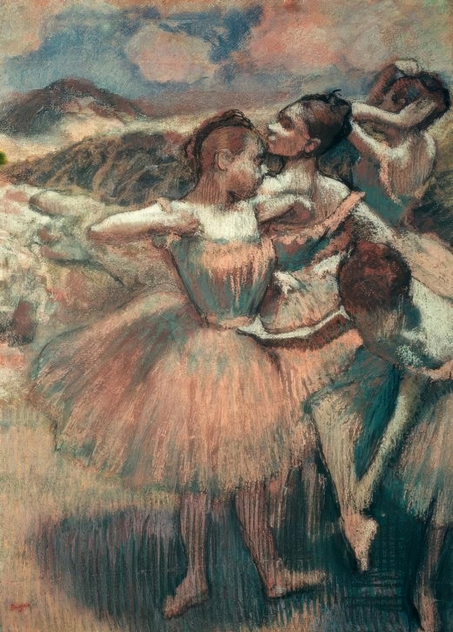 Dançarinos, saias de salmão de Edgar Degas