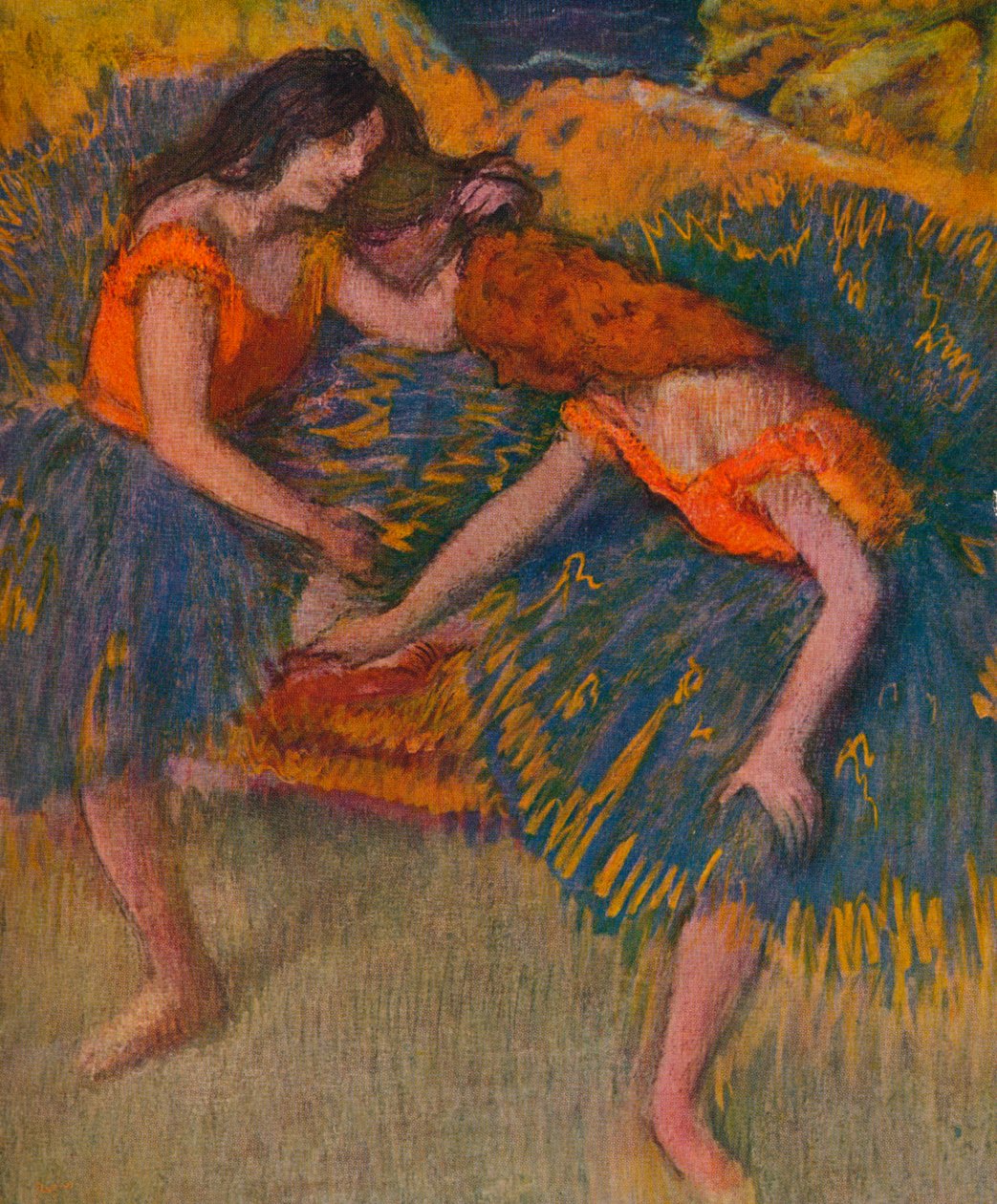 Corsages amarelos de dois dançarinos, c1902 de Edgar Degas