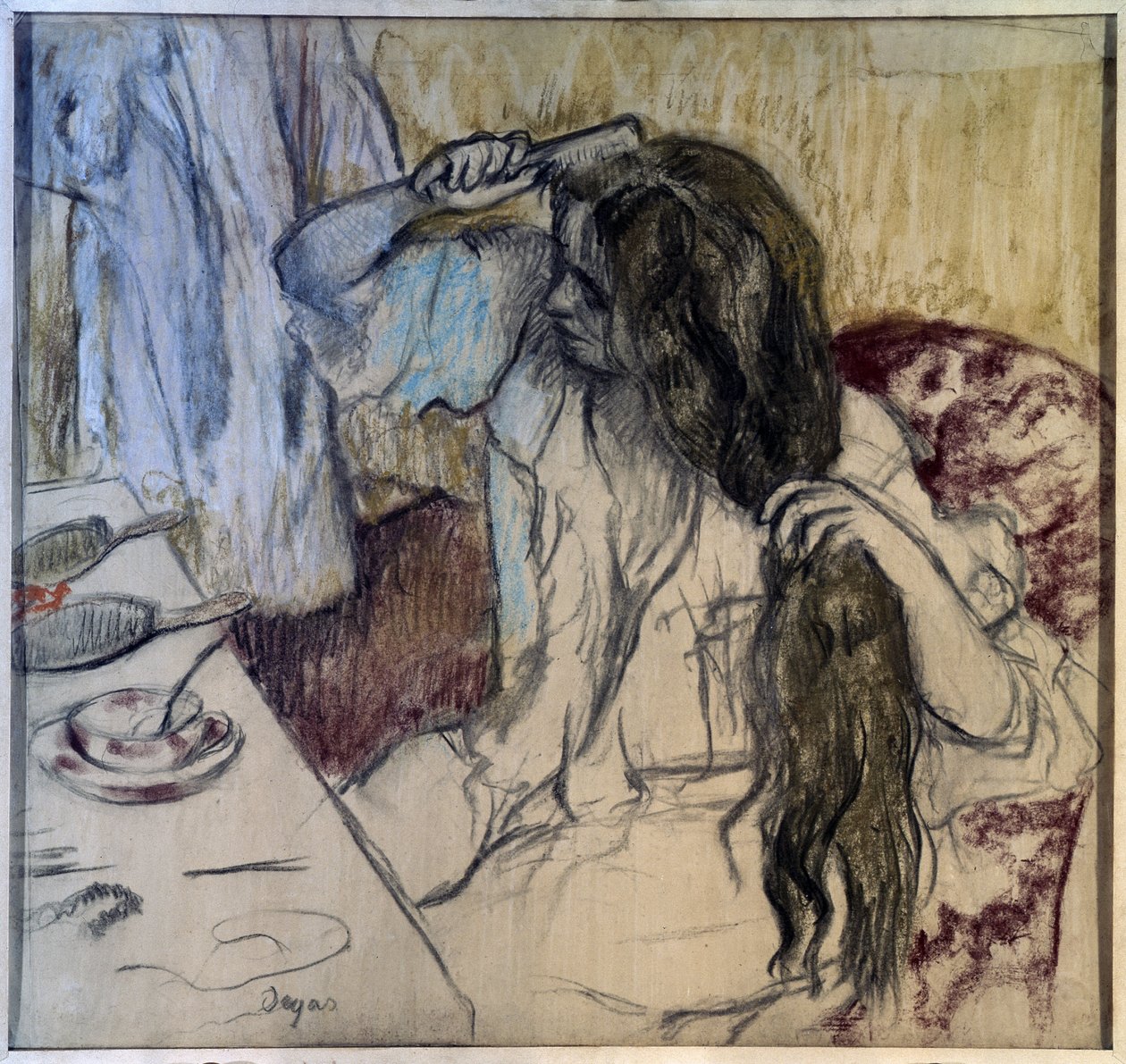 Mulher tem seu banheiro. Desenho de Edgar Degas (1834-1917) de Edgar Degas