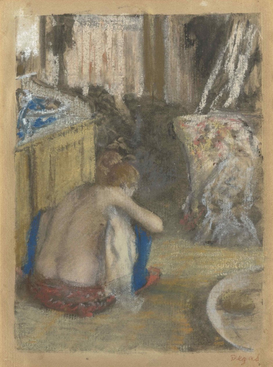 Mulher nua, agachada, vista traseira Mulher Nua De cócoras, por trás, c. 1876. de Edgar Degas
