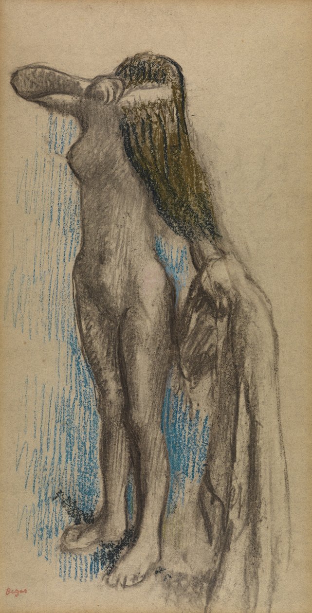 Femme se Coiffant, c.1887-90 (carvão e lápis de cera sobre papel) de Edgar Degas