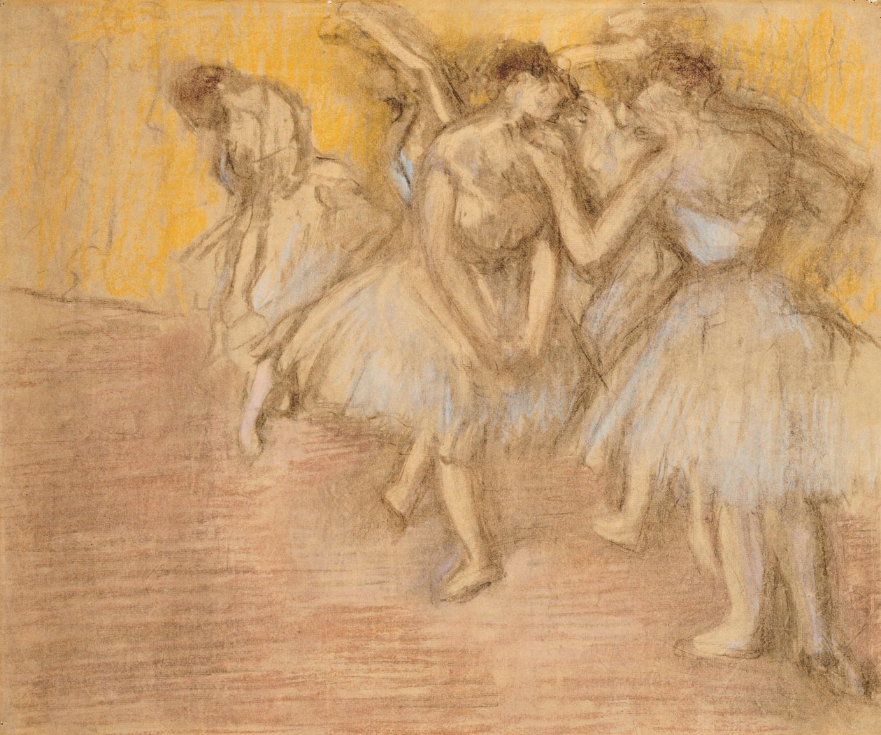 Cinco dançarinos no palco, c.1906-08 de Edgar Degas