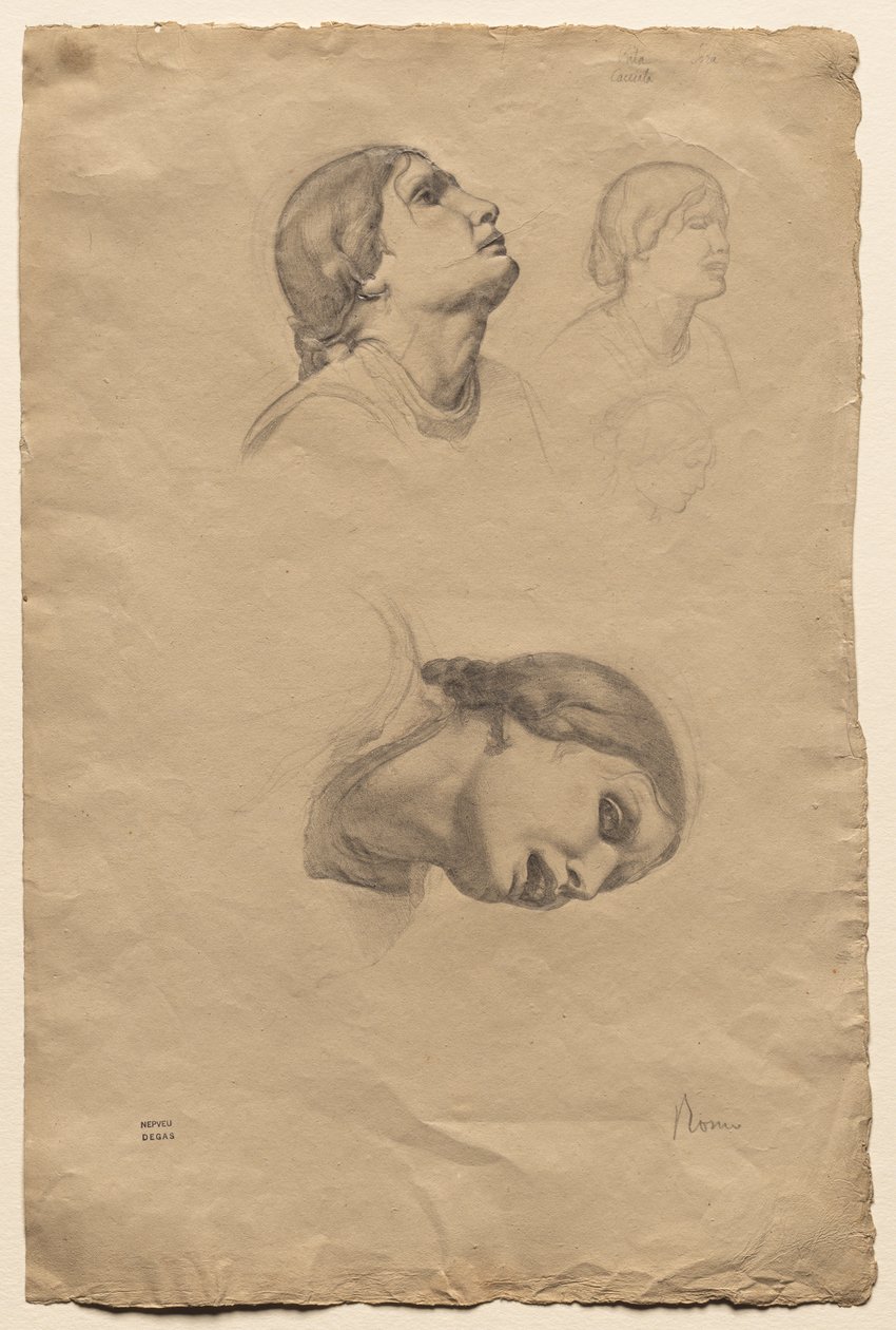 Quatro estudos da cabeça de uma jovem italiana de Edgar Degas
