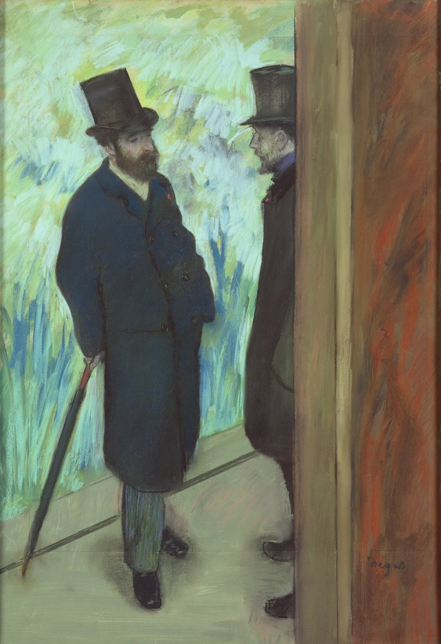 Amigos no teatro, Ludovic Halevy (1834-1908) e Albert Cave (1832-1910) 1878-79 (pastel sobre papel) de Edgar Degas