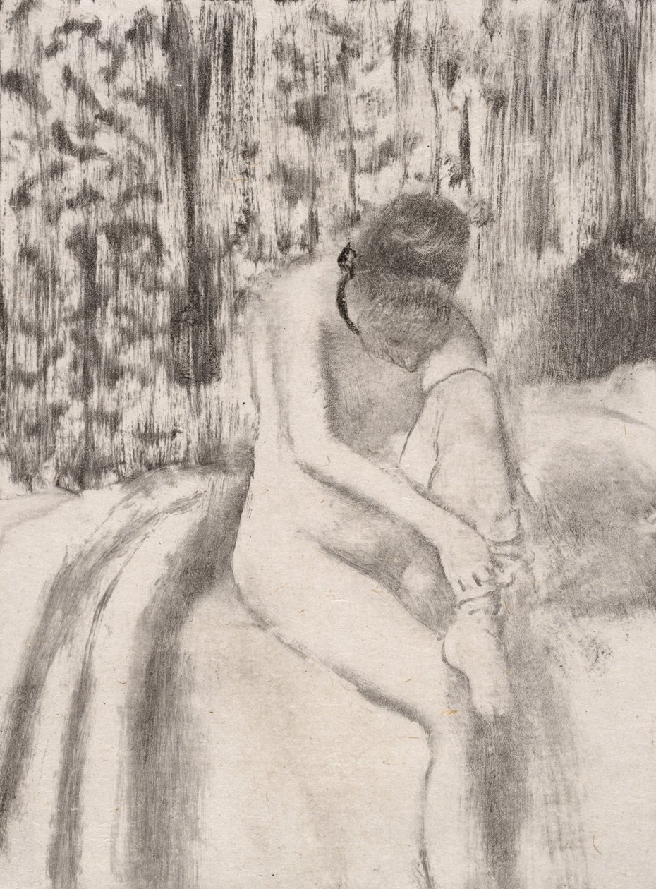 Garota calçando suas meias, 1876-77. de Edgar Degas