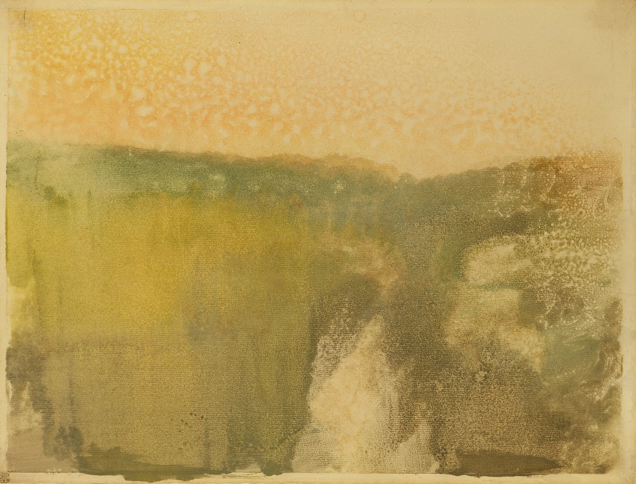 Paisagem Verde, c.1890 (monótipo sobre papel) de Edgar Degas