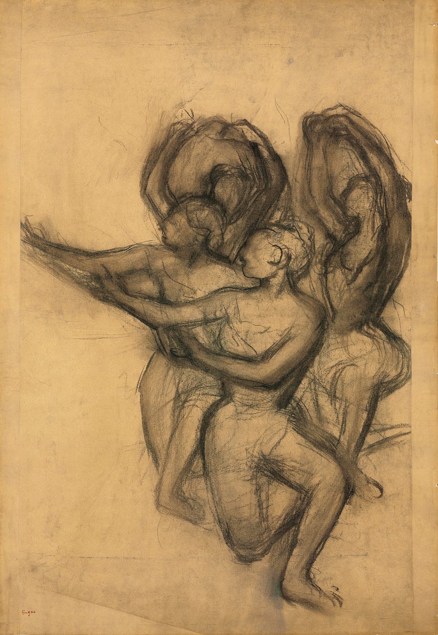 Grupo de dançarinos, c.1895-1900 (carvão sobre papel unido colocado a bordo) de Edgar Degas
