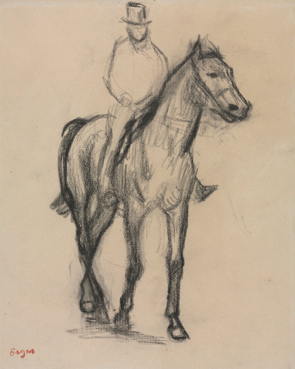 Cavalo e cavaleiro, c.1890 (giz preto) de Edgar Degas