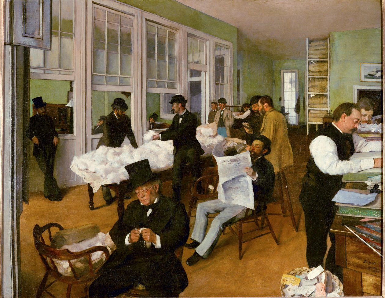 Interior de um escritório de comerciantes de algodão em Nova Orleães (óleo sobre tela) de Edgar Degas