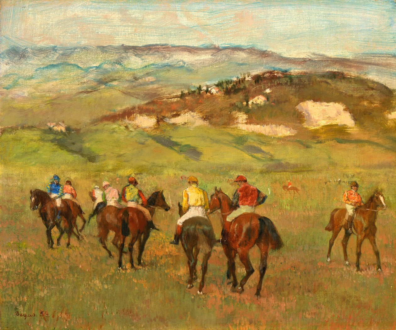 Jóqueis a cavalo antes das colinas distantes, 1884 de Edgar Degas