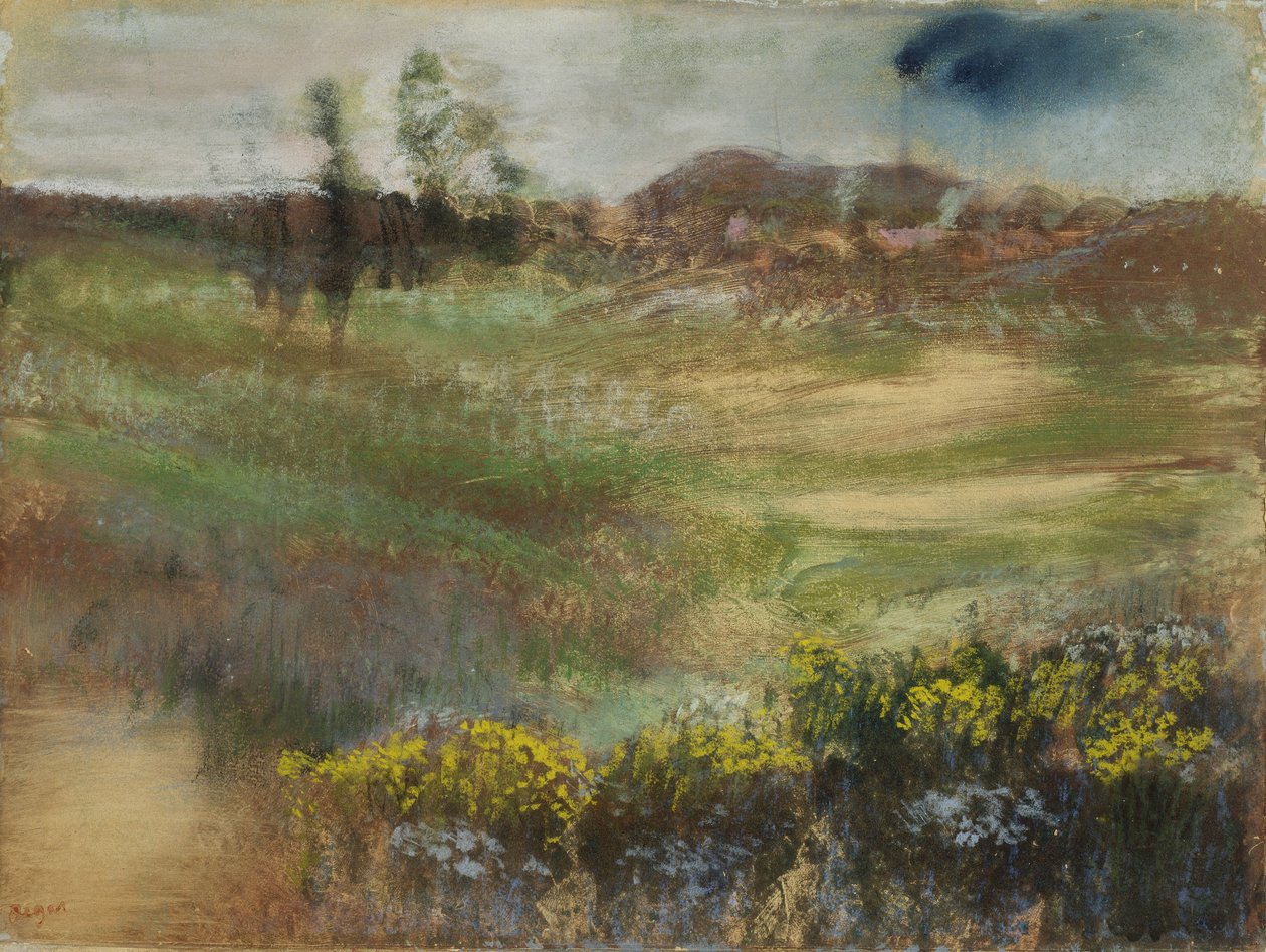 Paisagem com chaminés, c.1890 de Edgar Degas