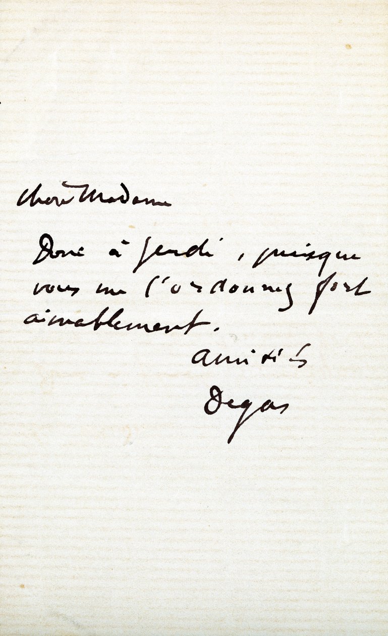 Carta do artista para Berthe Morisot (1841-95) de Edgar Degas