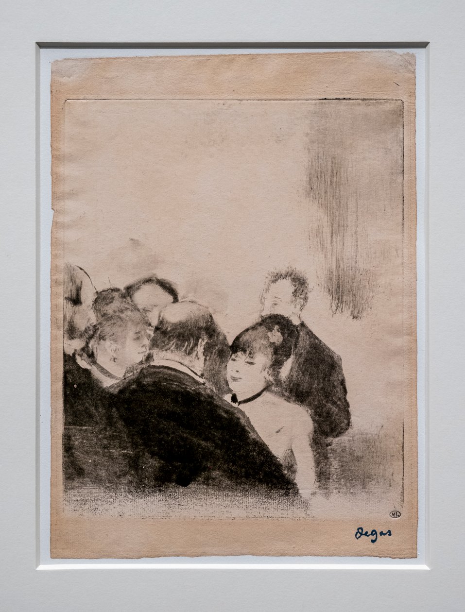 O pequeno Cardeal falando com os seus admiradores. Por volta de 1876-1877. O monotipo tem tinta preta. de Edgar Degas