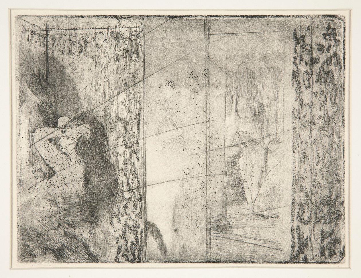 Loges d&39;Actrices (Vestiários das Atrizes), c.1875 (gravura e tinta) de Edgar Degas