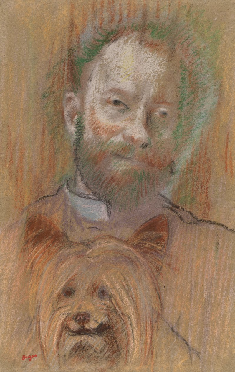 Ludovic Lepic segurando seu cachorro de Edgar Degas