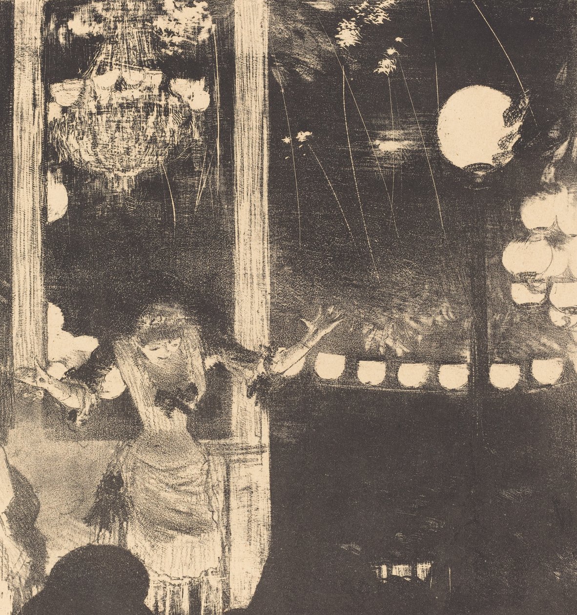 Mademoiselle Becat no Café des Ambassadeurs, c.1877 (litografia em papel da Índia) de Edgar Degas