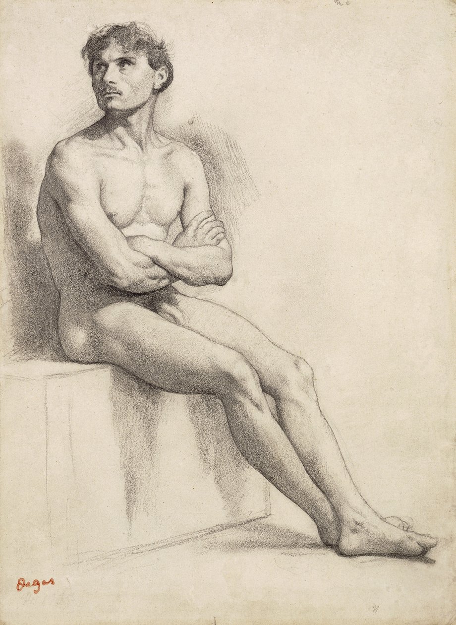 Homem sentado, Estudo nu, 1858 de Edgar Degas