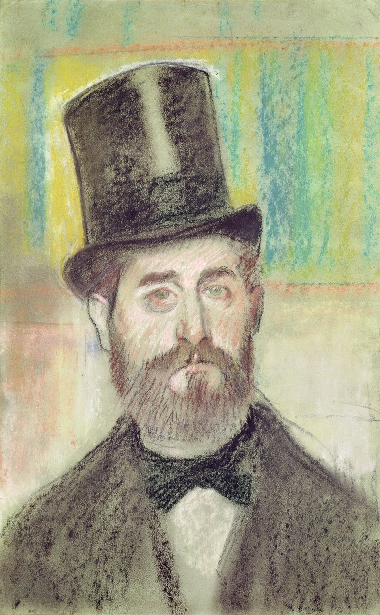 Homem, em, um, chapéu ópera, (pastel, ligado, paper) de Edgar Degas