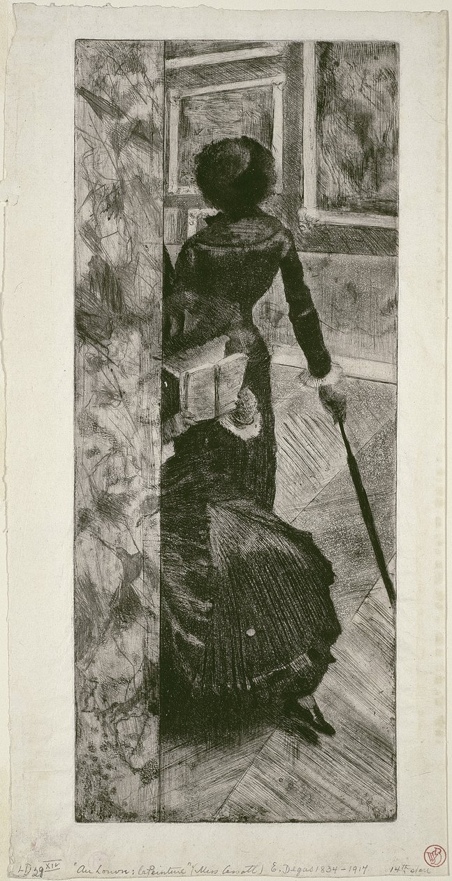 Mary Cassatt na Galeria de Pinturas do Louvre, 1879-80 de Edgar Degas