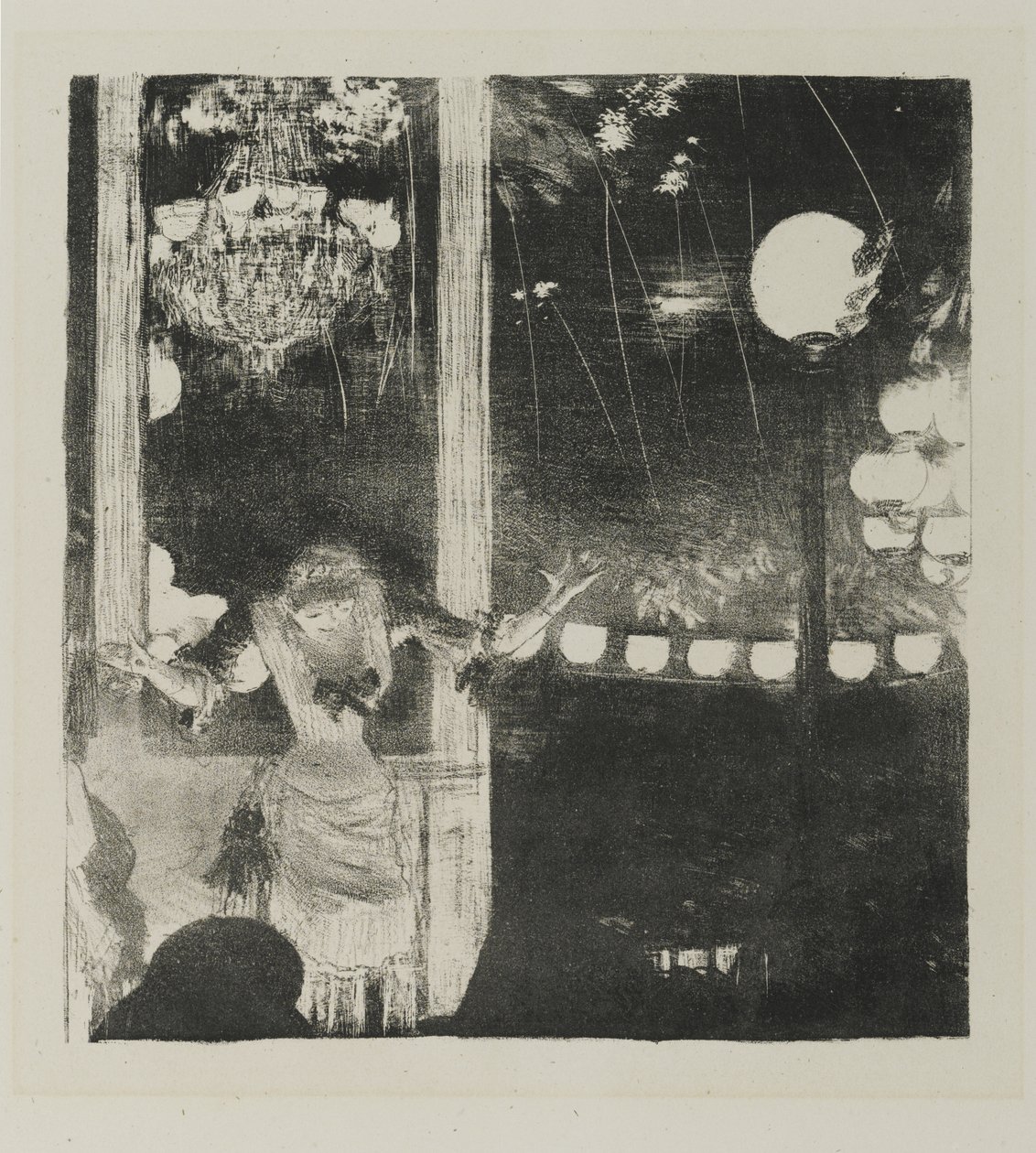 Mlle Becat no Café des Ambassadeurs, 1877-78 (lito em papel de capa) de Edgar Degas