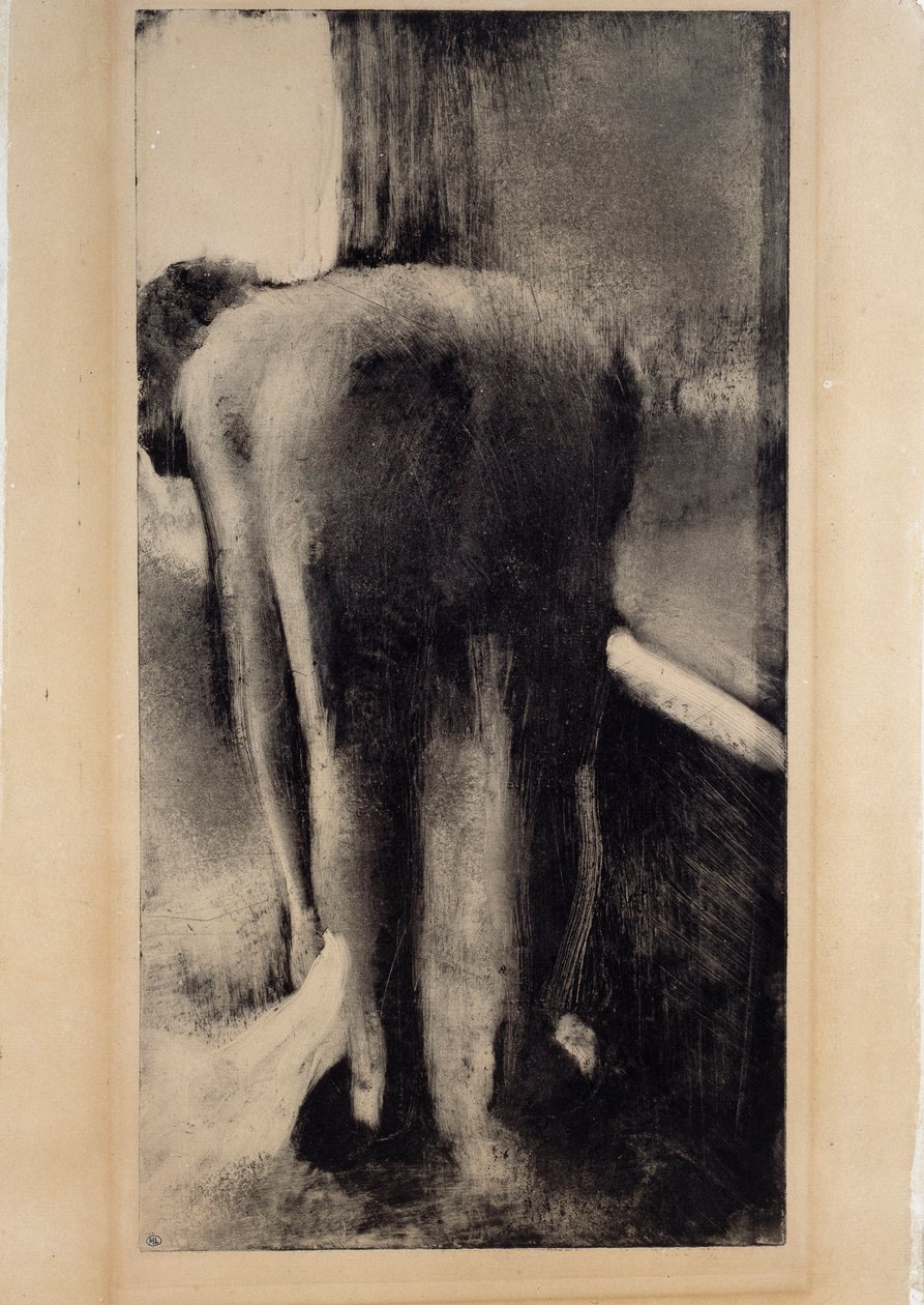 Mulher nua ssujando os pés perto da banheira Monotipo em tinta preta por Edgar Degas (1834-1917) 1879-1883 Sol. 0,45 x 0,23 m Paris. Museu do Louvre de Edgar Degas