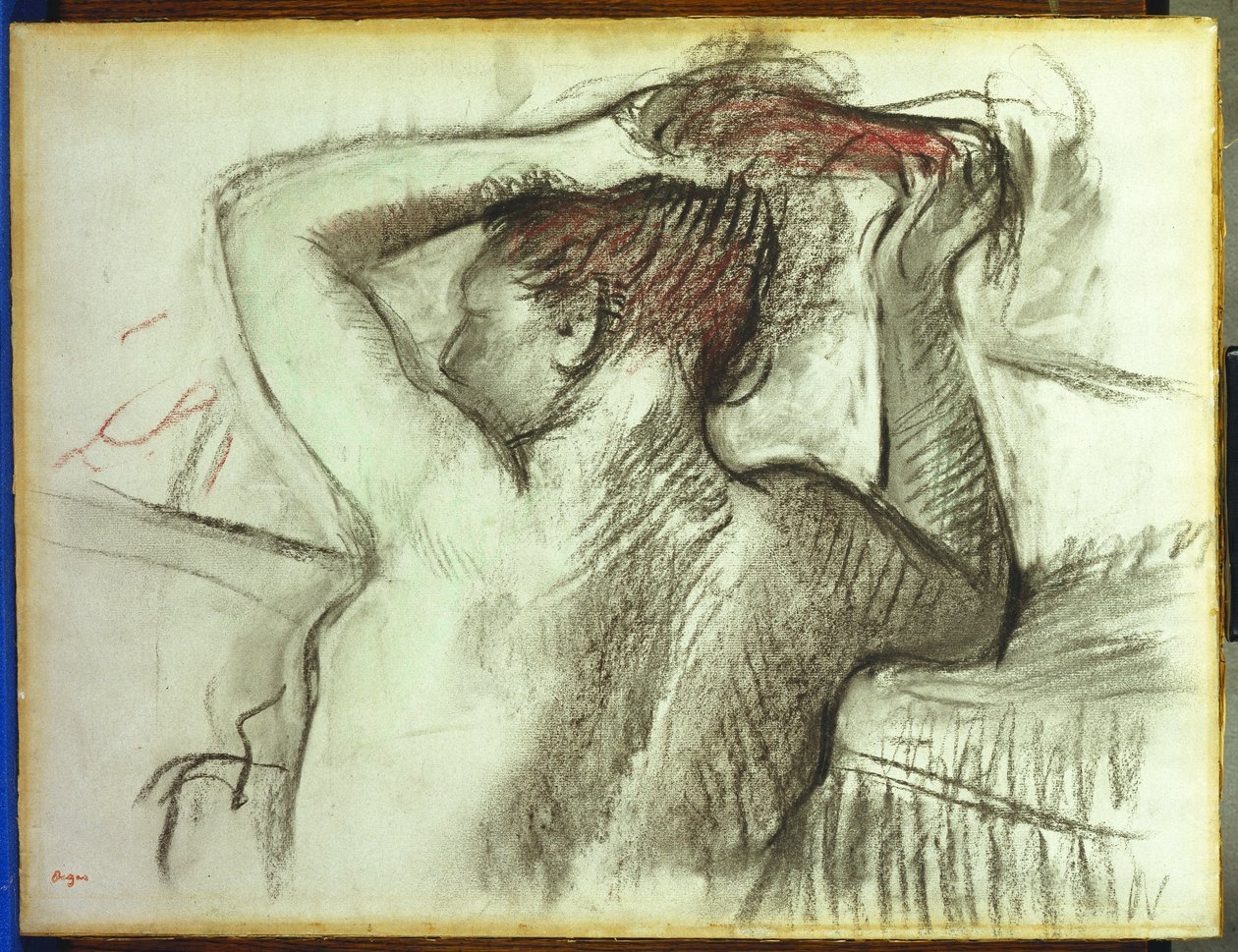 Nu, penteando, dela, cabelo de Edgar Degas