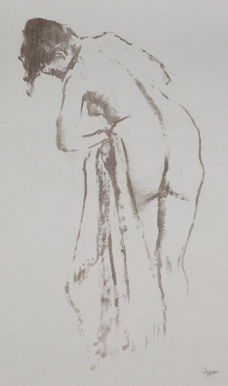 Mulher nua com toalha, de pé, 1891-92. de Edgar Degas