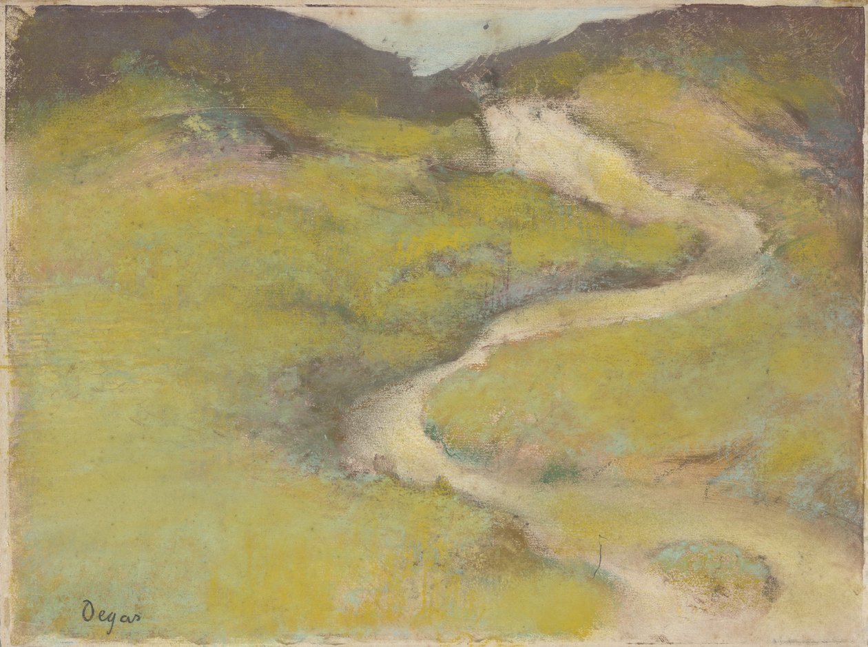 Caminho em um campo, 1890 (pastel sobre monótipo em óleos) de Edgar Degas