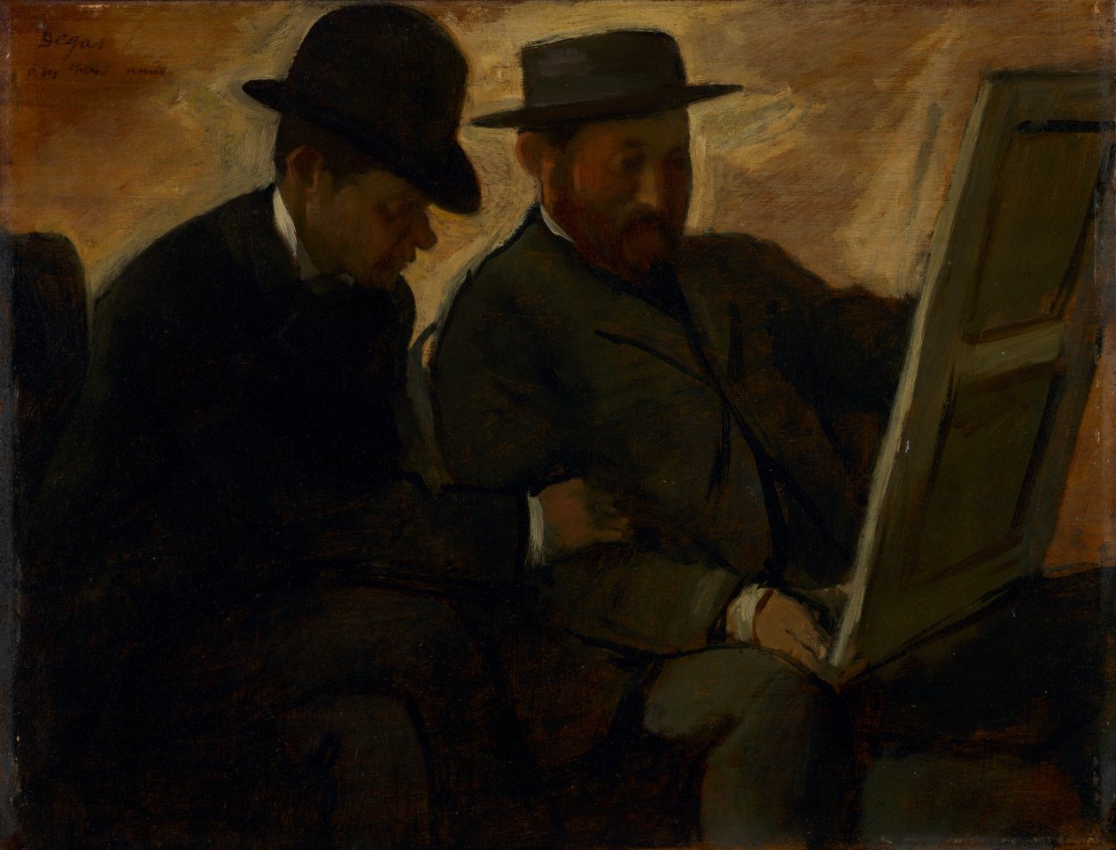 Paul Lafond e Alphonse Cherfils examinando uma pintura, c.1878-1880 de Edgar Degas