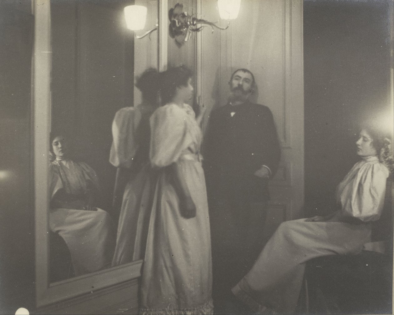Retrato no espelho de Henry Lerolle e das suas duas filhas, Yvonne e Christine de Edgar Degas
