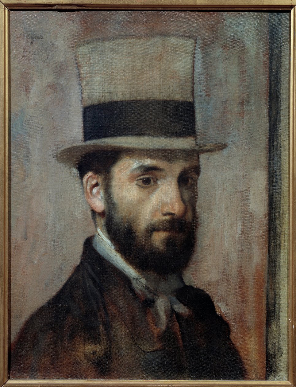 Retrato de Leon Joseph Florentin Bonnat (1833-1922) O pintor usa uma cartola. Pintura de Edgar Degas (1834-1917) 1863 Sol. 0,43x0,36 m Bayonne, Musee Bonnat - Retrato de Leão Joseph Florentin Bonnat (1833-1922). O artista veste uma cartola. Pintura b de Edgar Degas