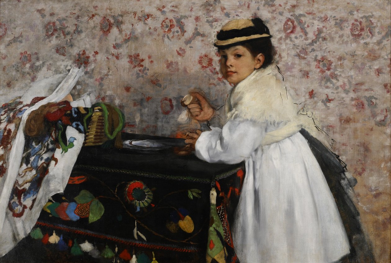 Retrato de Mlle. Hortense Valpinçon, c.1871 (óleo no colchão) de Edgar Degas