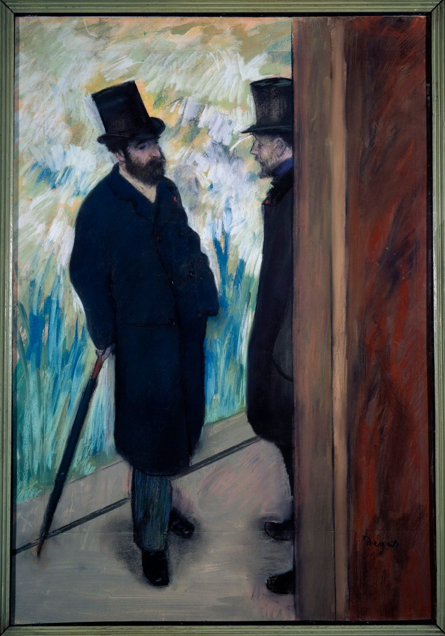 Retrato do dramaturgo e libretista Ludovic Halevy e Albert Boulanger-Caverna nos bastidores da ópera Pastel de Edgar Degas (1834-1917) 1879 Sol. 0,75x0,55 m Paris, musee d