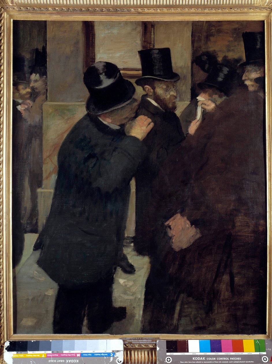 Retratos na Bolsa ou "A la Bourse": representação de Ernest May (1845-1925), financiador e colecionador. Pintura de Edgar Degas (1834-1917). 1878-1879. Dim: 1,00 x 0,82 m. Paris, Musee d