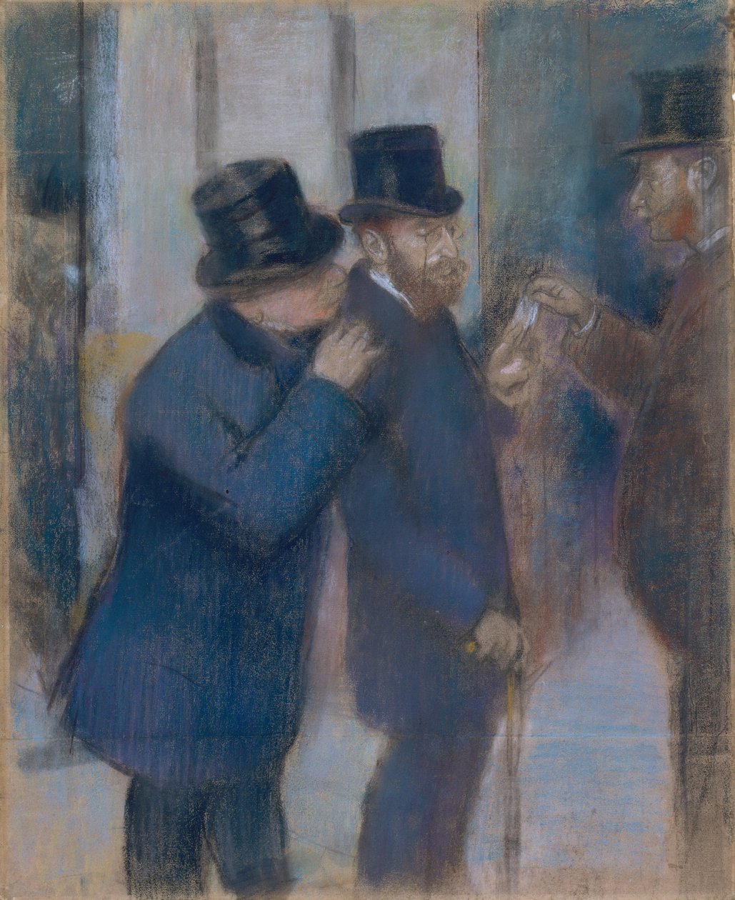 Retratos na Bolsa de Valores, c.1878-79 (pastel sobre papel, remendado e estendido sobre tela) de Edgar Degas