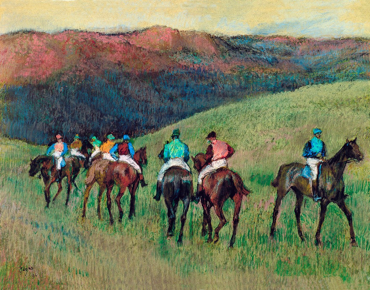 Cavalos de corrida em uma paisagem, 1894 de Edgar Degas