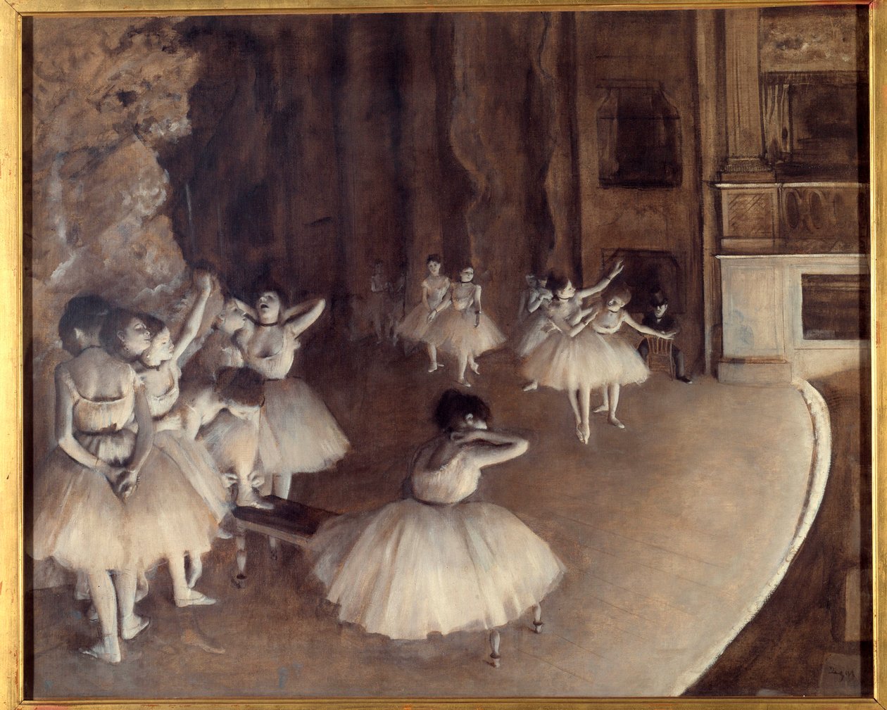 Repetição de um balé no palco Pintura de Edgar Degas (1834-1917). 1874. Dim. 0,65x0,81 m. Paris, Musee d
