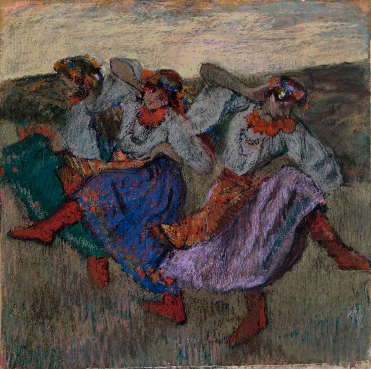 Dançarinos Russos, c.1899 (pastel sobre papel vegetal montado em papelão) de Edgar Degas