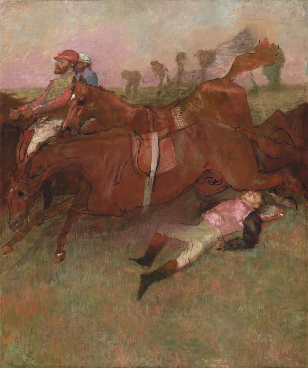 Cena da corrida de obstáculos: O jóquei caído de Edgar Degas