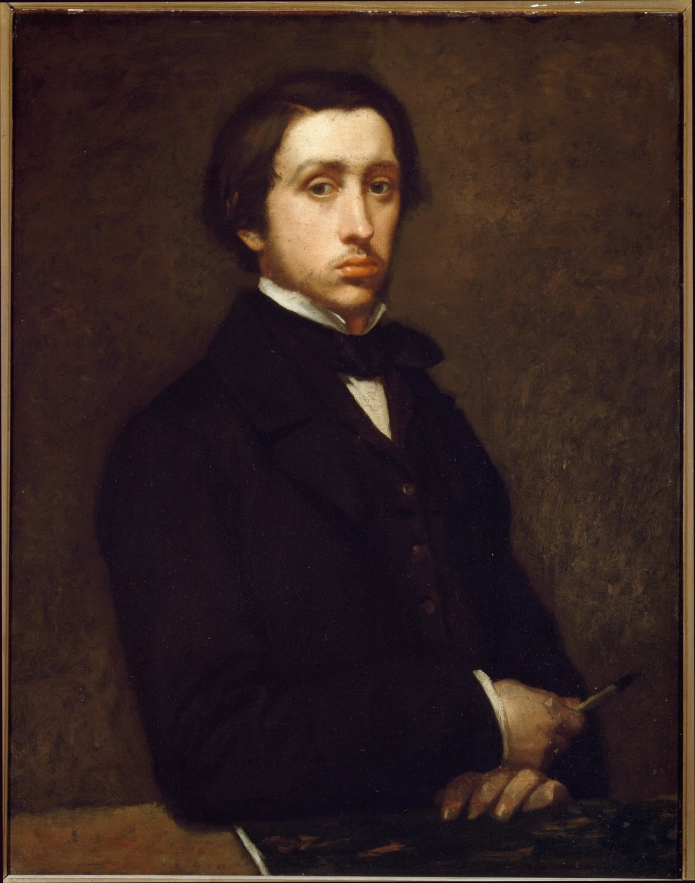 Auto-retrato ou Degas com suporte de carvão vegetal (óleo sobre papel montado sobre tela de Edgar Degas