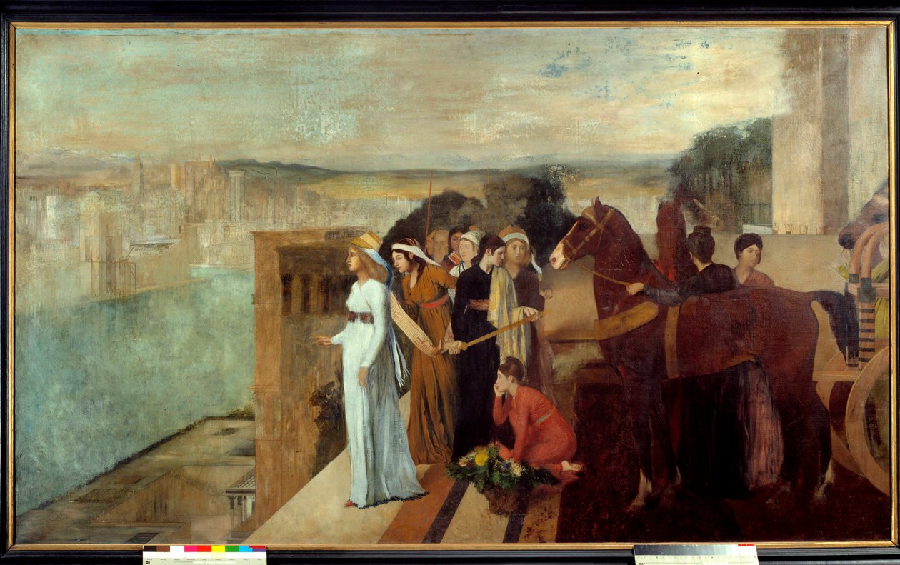 Semiramis construindo Semiramis da Babilônia (Semiramida), lendária rainha da Assíria e Babilônia, contempla nas margens do Eufrates a cidade que se tornará uma das Sete Maravilhas do Mundo. Pintura de Edgar Degas (1834-1917) 1861 Sol. 1,51x2,58 de Edgar Degas