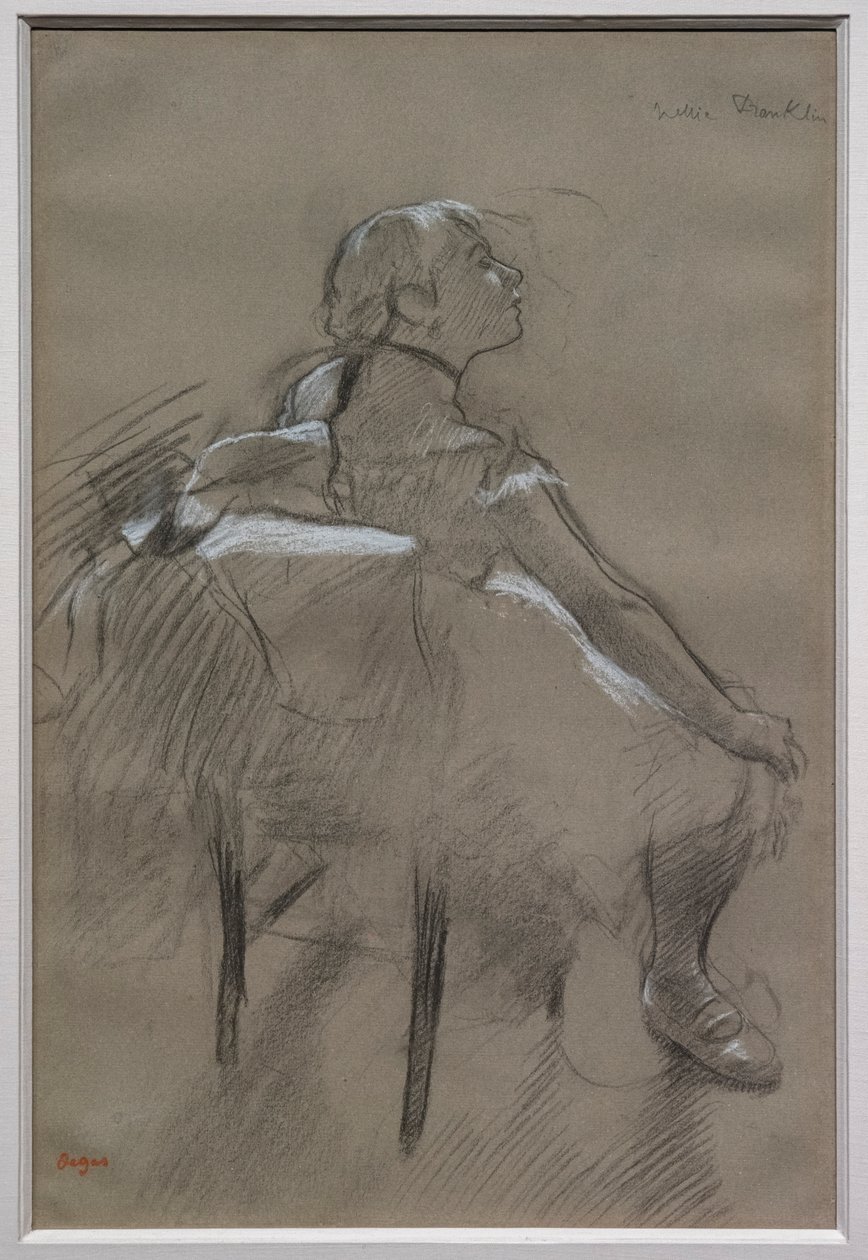 Dançarina sentada (Nelly Frankly). Por volta de 1880. Carvão vegetal criado com giz branco sobre papel. Coleção especial. de Edgar Degas