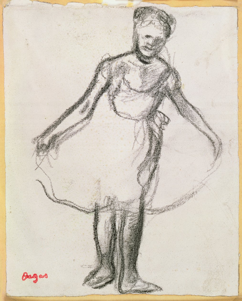Dançarina em pé segurando tutu (carvão no papel) de Edgar Degas