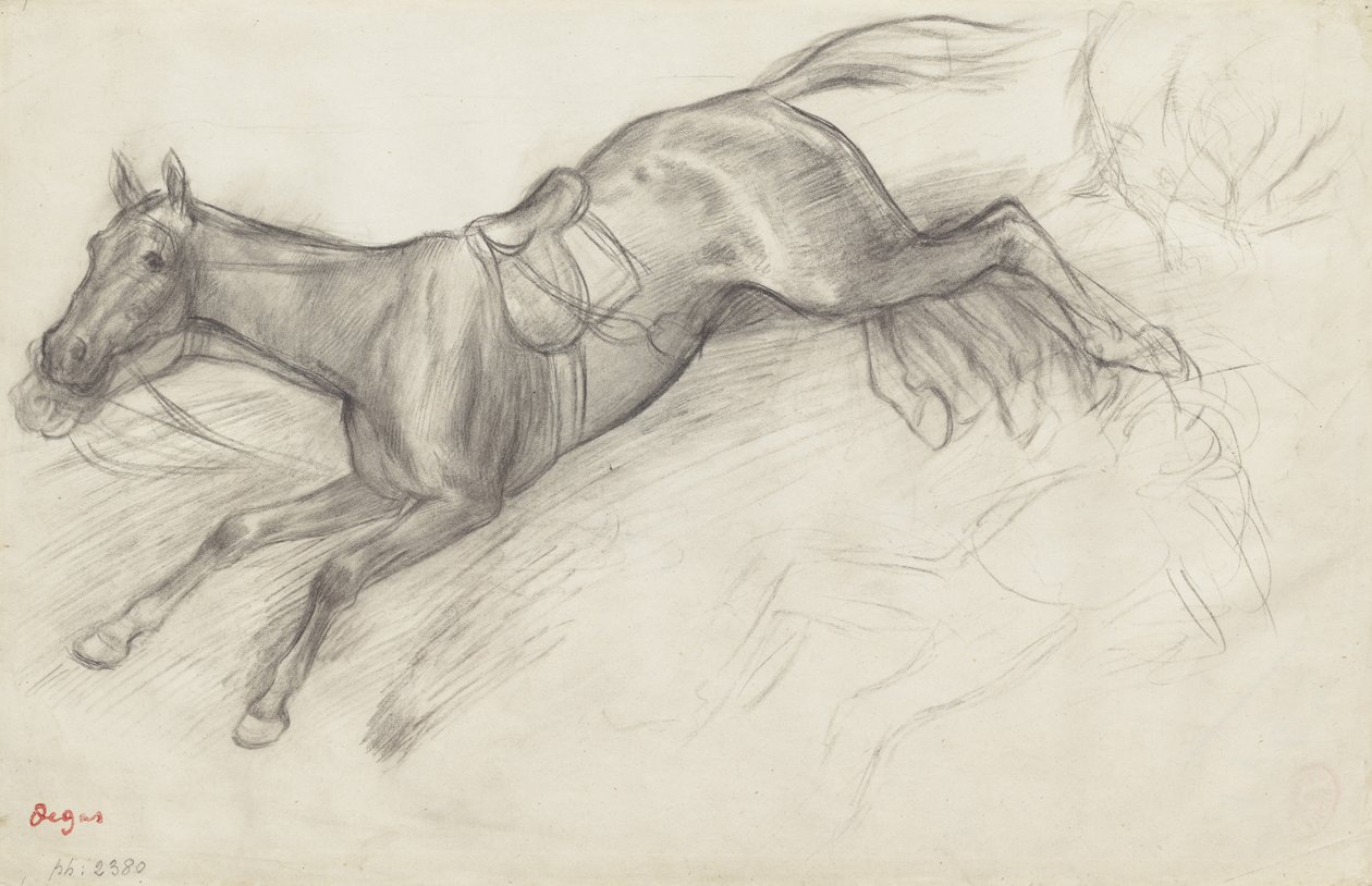 Estudo para "Cena da corrida de obstáculos: o jóquei caído", 1866 de Edgar Degas