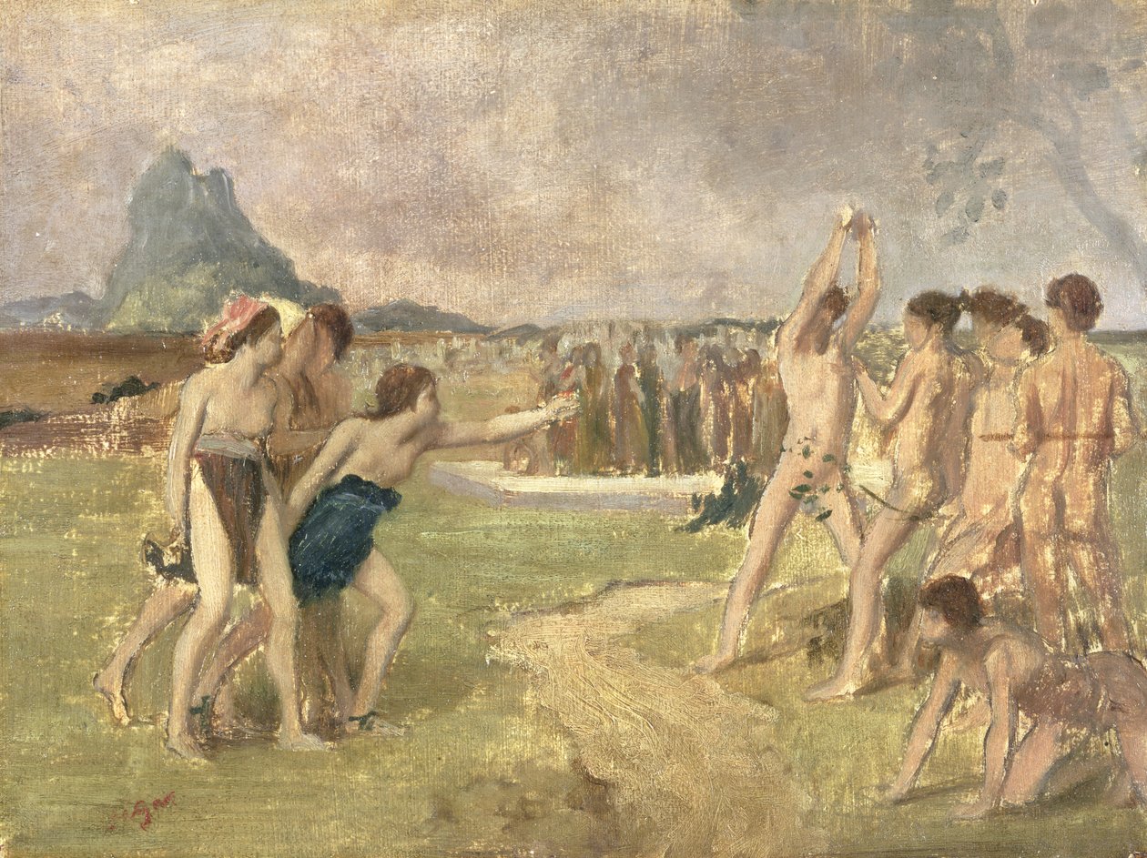 Estudo para o exercício dos jovens espartanos, c.1860-61 (óleo sobre papel montado no painel) (ver 3354) de Edgar Degas