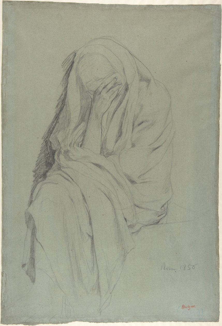 Estudo para «Vieille Italienne» (frente); Estudo de drapeado (verso) de Edgar Degas