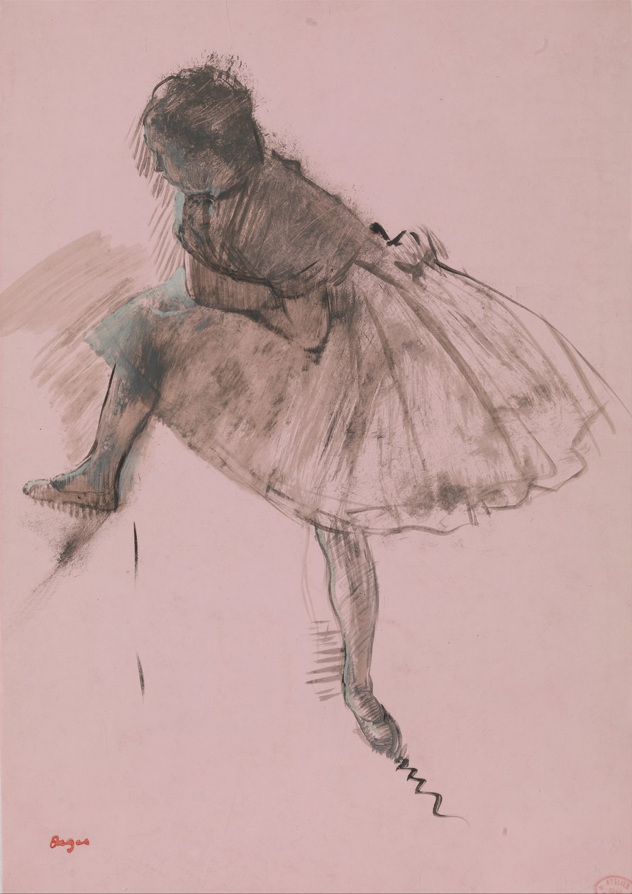 Estudo de um Bailarino reto, Dois Estudos de Bailarinos verso, ca. 1873. de Edgar Degas